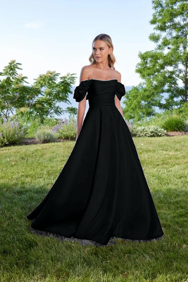 Off the Shoulder Sleeveless Long A Line Prom Dress With Pleated BMBRIDE