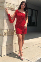 Glamorous Sheath One Shoulder Sequins Homecoming Dress BM bride