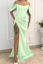 Off-the-Shoulder Long Mermaid Prom Dress with Split BM bride