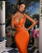 Orange Mermaid Prom Dress Sleeveless Sequin Dress BM bride