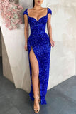 Cap Sleeve Royal Blue Sequins Prom Dress BM bride