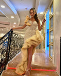 Stunning Sequins Sweetheart One Shoulder Sleeveless Prom Dress With Ruffles