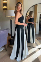 Spaghetti Strap V Neck Sleeveless Long Prom Dress With Ruffles