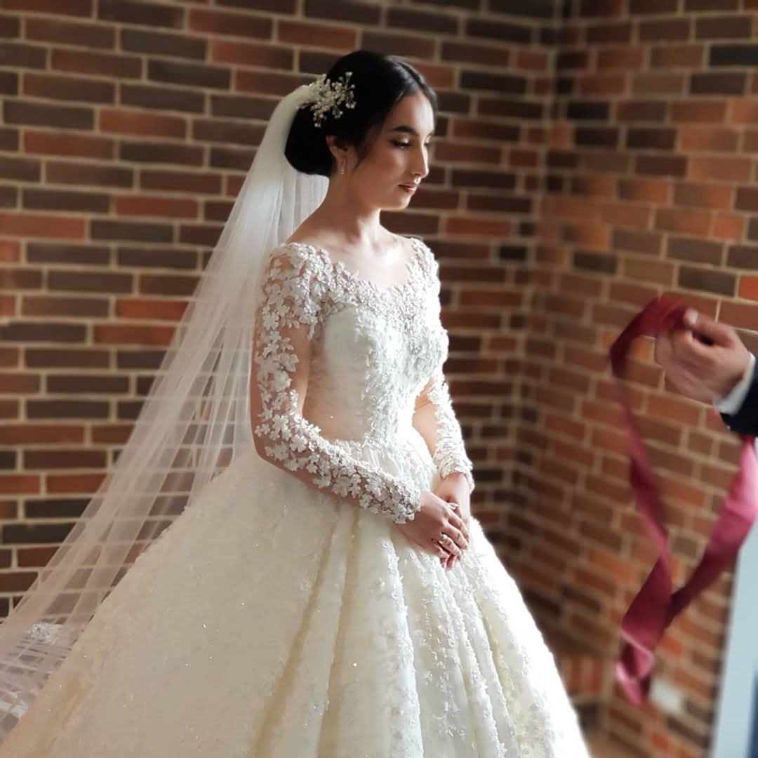 Elegant Long Sleeve Lace Princess Wedding Dress BM bride