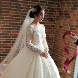 Elegant Long Sleeve Lace Princess Wedding Dress BM bride