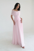 Chiffon Off the Shoulder Sleeveless Long Prom Dress With Pleated BMBRIDE