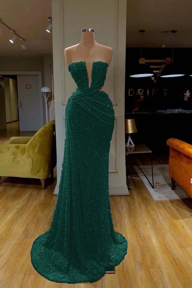 Sequins Sleeveless Gorgeous White Strapless Prom Dress With Pleated Online BMBRIDE