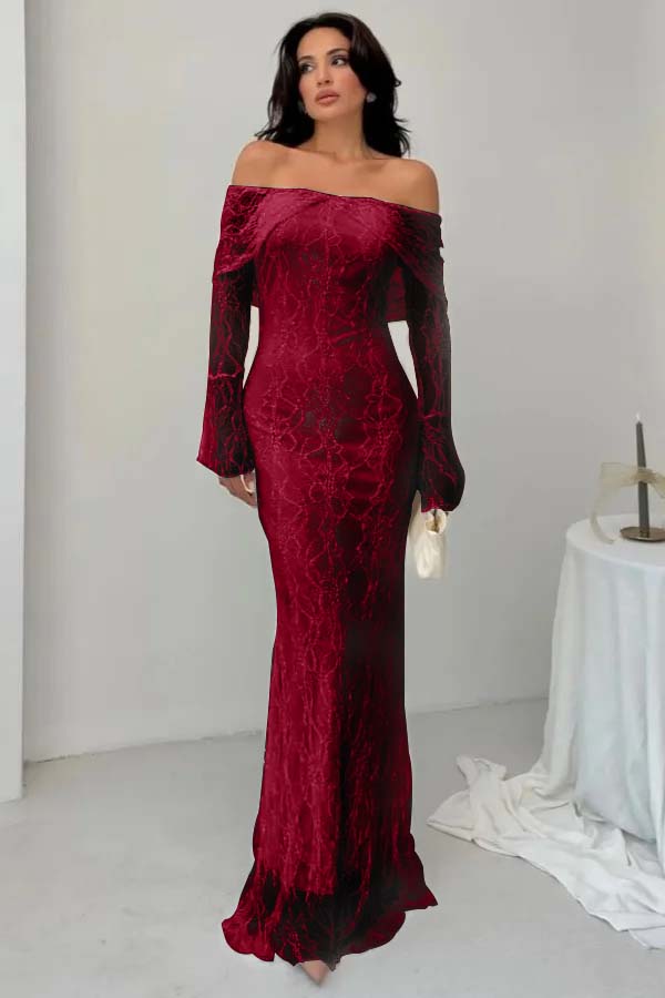 Off the Shoulder Long Sleeves Long Mermaid Prom Dress With Lace BMBRIDE