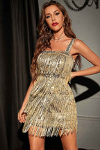 Sparkly Golden A-Line Sequins Short Homecoming Dress with Fringes