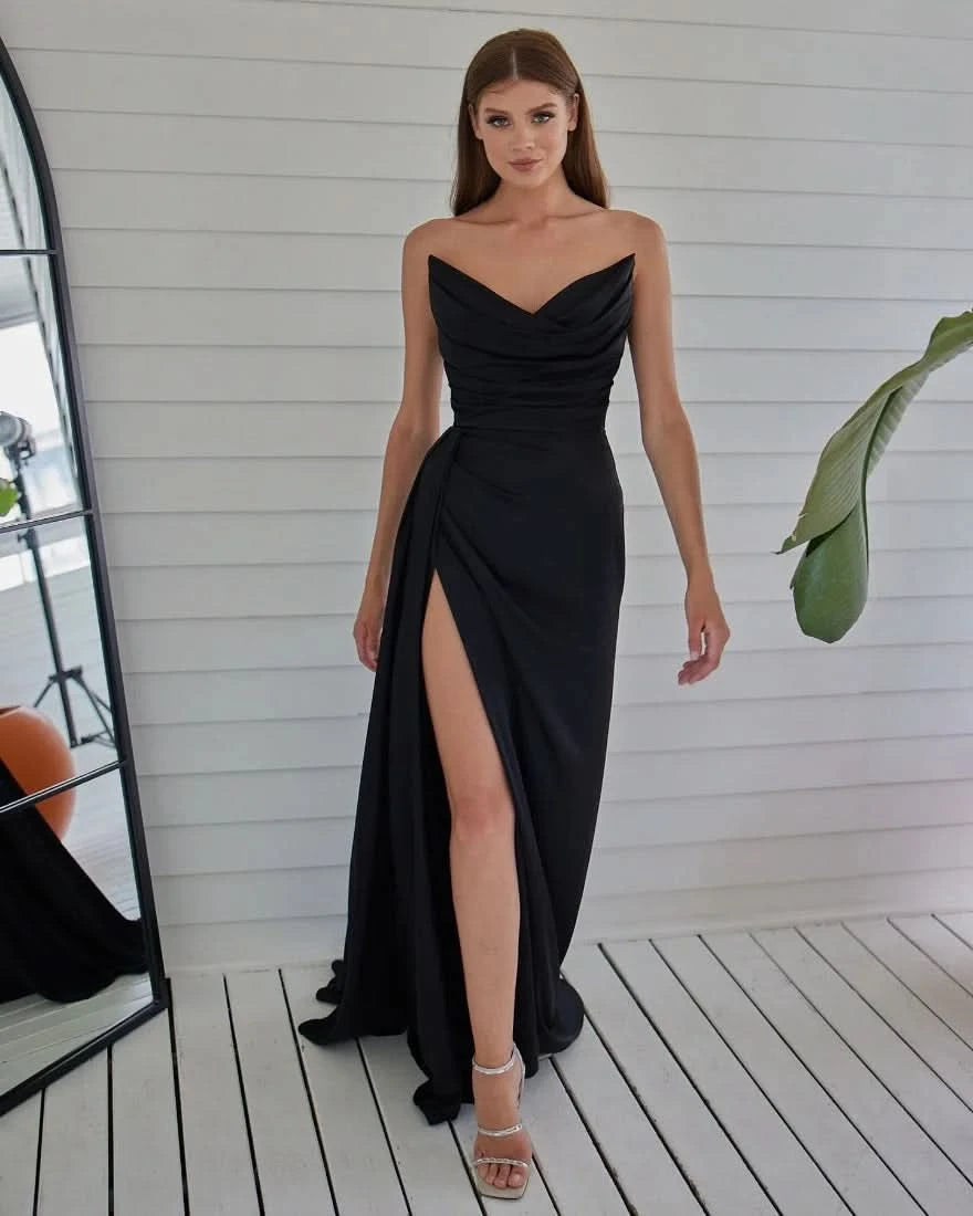 Red Strapless Prom Dress with Pleated Split Mermaid Design BM bride