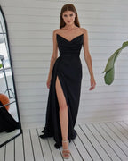 Red Strapless Prom Dress with Pleated Split Mermaid Design BM bride