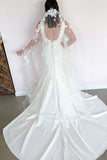 Romantic Deep V-neck Mermaid Wedding Dress With Wide Straps Open Back BM bride