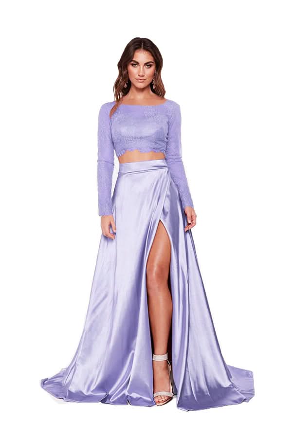 Two-Piece Lace Prom Dress with Slit BM bride