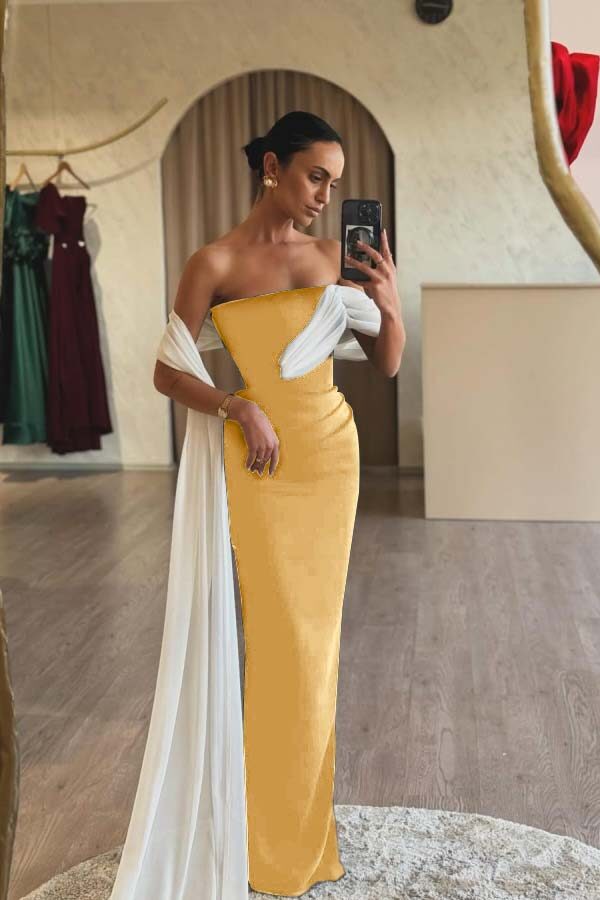 Strapless Sleeveless Mermaid Long Prom Dress With Ruffles Pleated