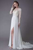Long Sleeve Lace Wedding Dress with Slit BM bride