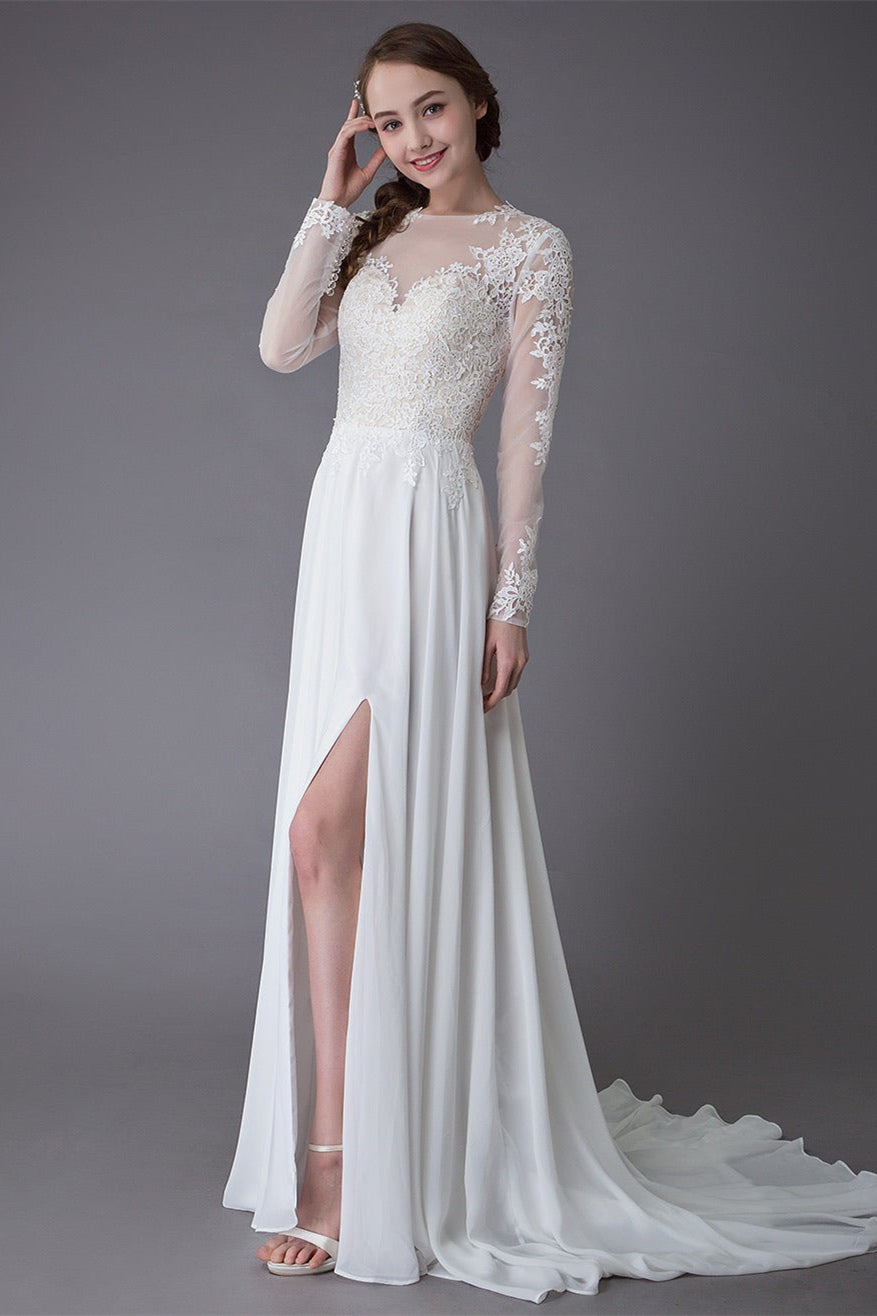 Long Sleeve Lace Wedding Dress with Slit BM bride