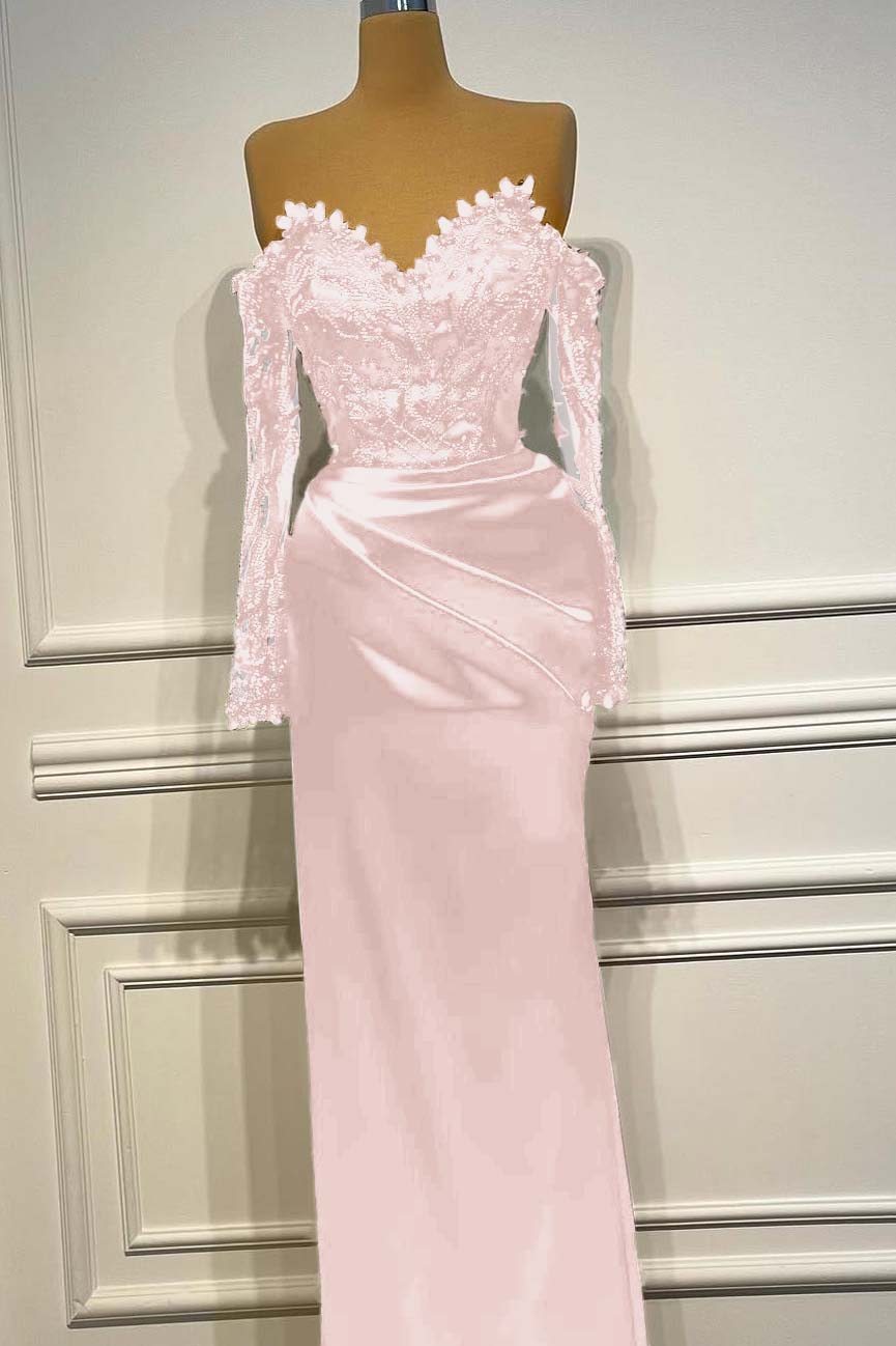 Long Sleeves Strapless Long Mermaid Prom Dress With Beading Pleated