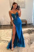 Timeless Royal Blue Strapless Mermaid Long Prom Dress with Flattering Silhouette BM bride