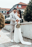 Off-the-Shoulder Charmeuse Wedding Dress with Split BM bride