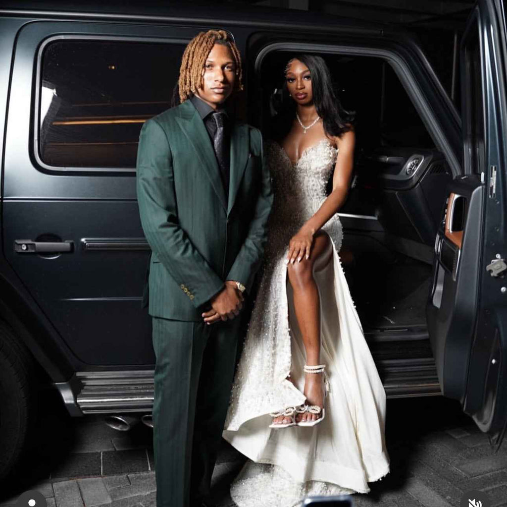 White Enchantment - Beaded Floral Mermaid Prom Dress with Crystal Details