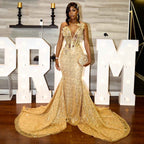 24K Gold - Sequined Corset Mermaid Prom Dress with 3D Florals