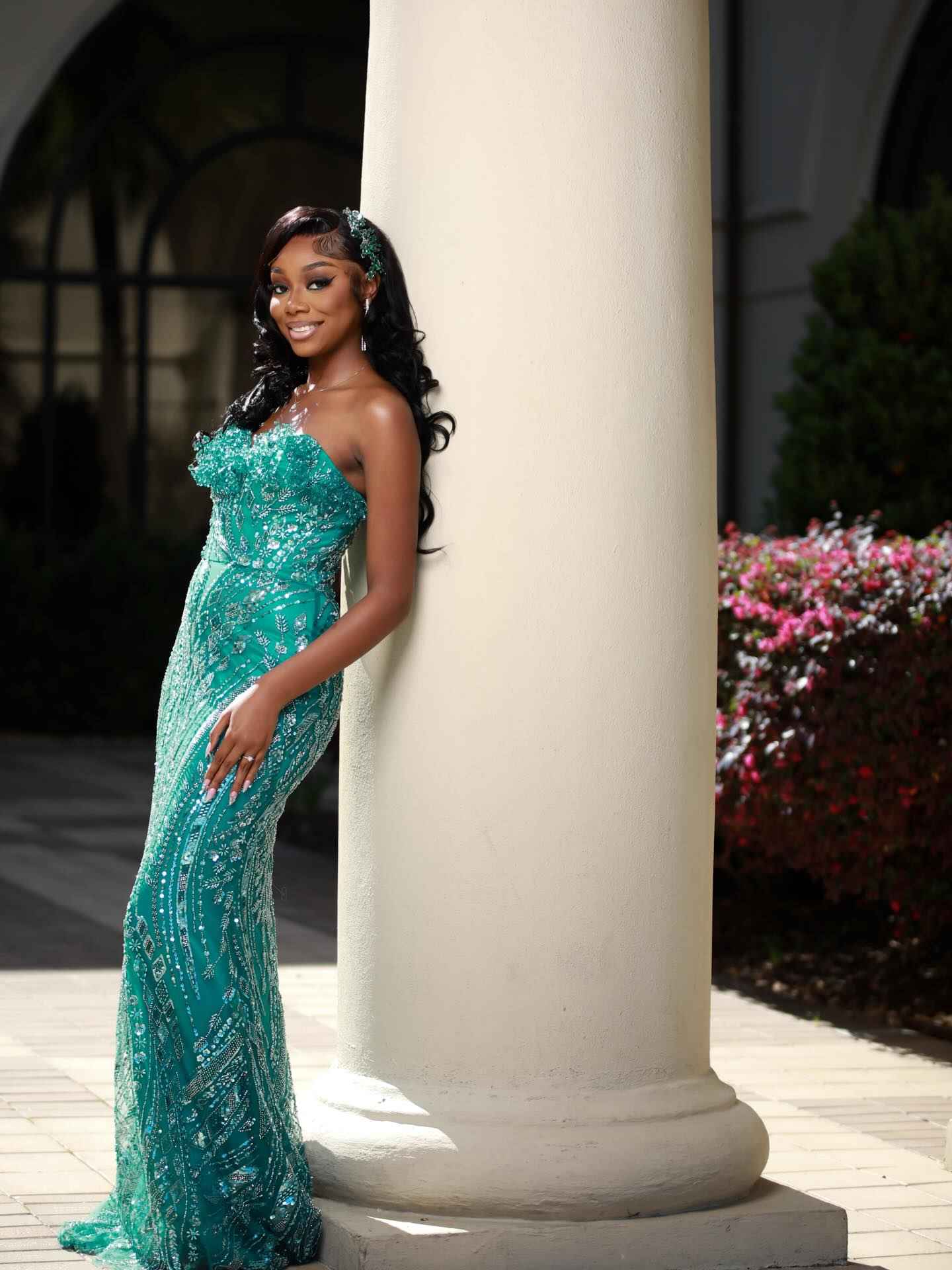 Emerald Dream - Off-Shoulder Sequin Beaded Mermaid Prom Dress with 3D Floral Details