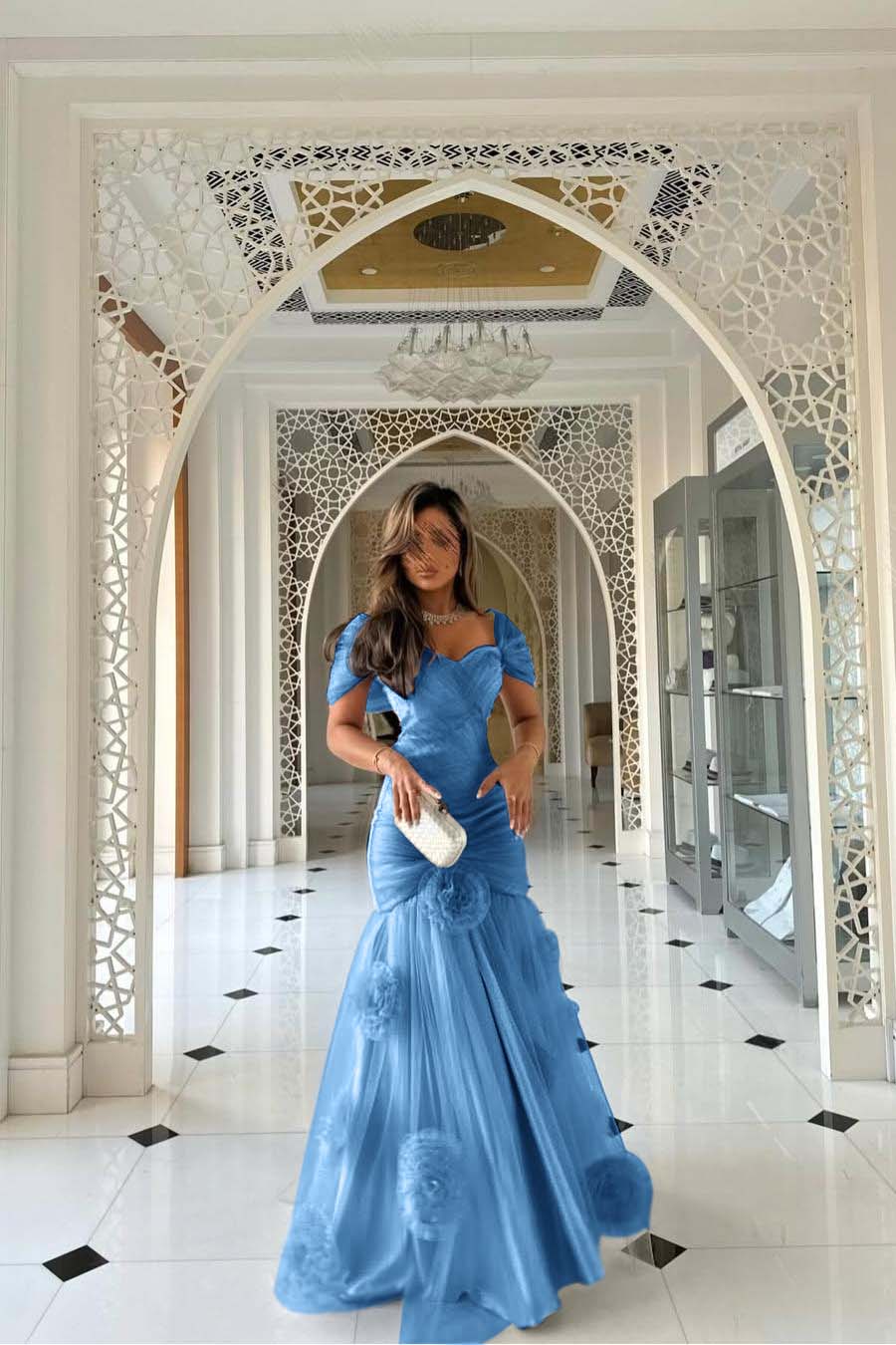 Sweetheart Short Sleeves Long Mermaid Prom Dress With Pleated BMBRIDE