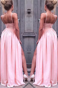 Spaghetti-Straps Pink Prom Dress with Slit BM bride