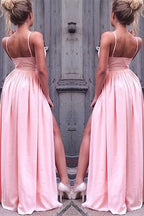 Spaghetti-Straps Pink Prom Dress with Slit BM bride
