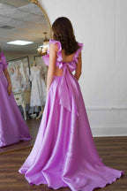 Straps Sleeveless Backless A Line Long Prom Dress With Ruffles
