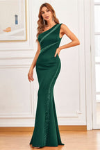 Red Mermaid Evening Dress with One Shoulder and Beaded Detail BM bride