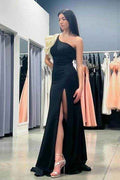 One Shoulder Sleeveless Long High Split Prom Dress With Beading