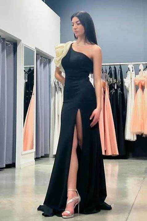 One Shoulder Sleeveless Long High Split Prom Dress With Beading