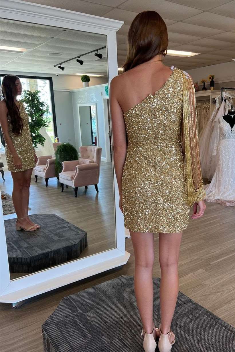 Glamorous Sheath One Shoulder Sequins Homecoming Dress BM bride