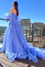 Soft Lavender Strapless A-Line Prom Dress with Puff Sleeves BM bride