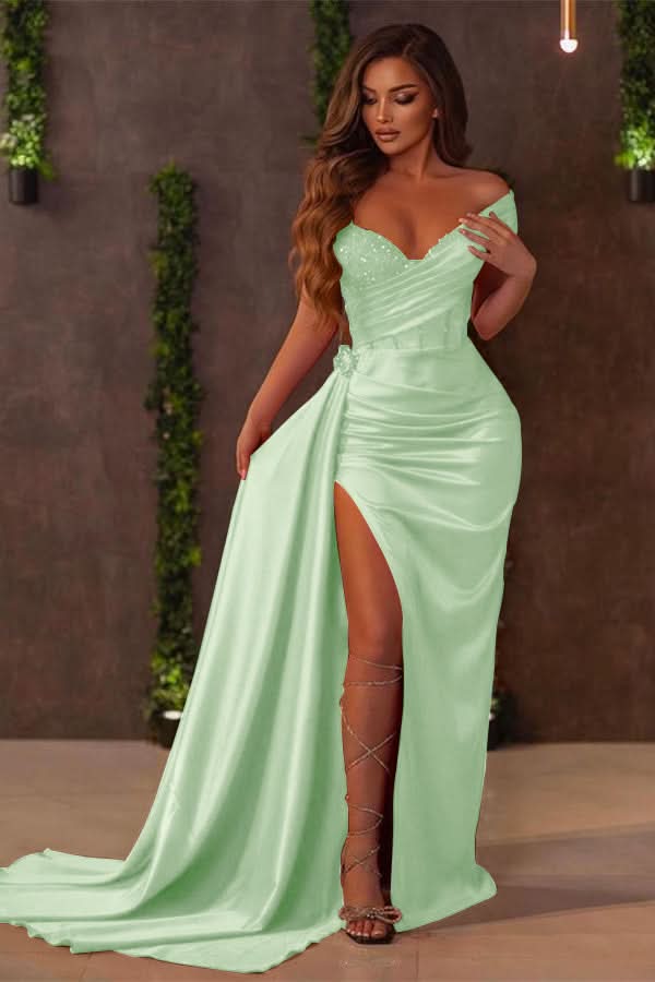 Red Long Ruffle Mermaid Split Prom Dress with Sequins and Sweetheart BM bride