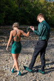 Dark Green Spaghetti Strap Short Homecoming Dress with Beading BM bride