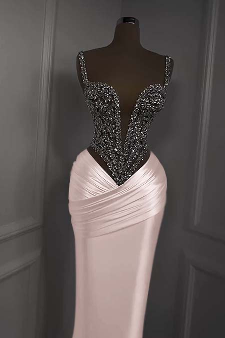 Spaghetti Strap Sweetheart Sleeveless Long Prom Dress With Beading