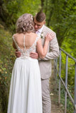 Elegant A-line Chiffon Wedding Dress With Appliques Lace Floor Length BM bride