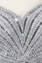 Hidaiss Luxury Sliver Mermaid Spaghetti Strap Prom Dress Split Sleeveless Feathers Beading