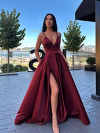 V-Neck Prom Dress with Split and Pocket BM bride