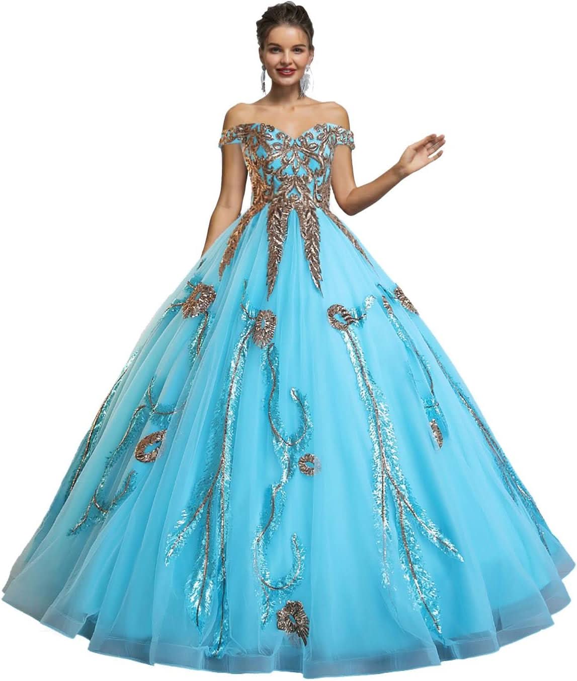 BMbride Women's Beading Sweetheart Ball Gown Tulle Layed Long Quinceanera Dress