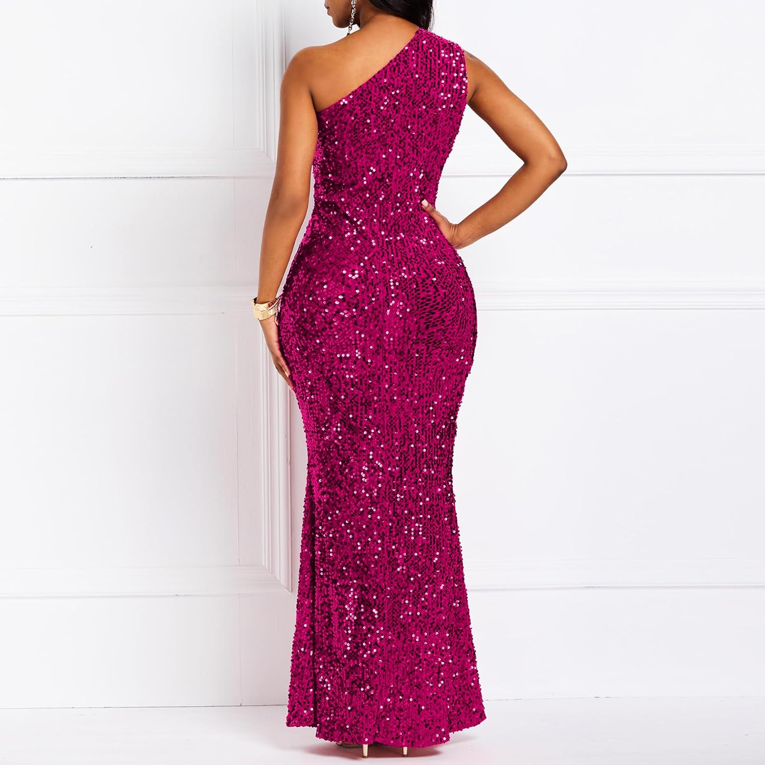 Sequins Fashion Sleeveless Oblique Collar Mermaid Women's Maxi Dress Bodycon Dress Party Dress