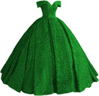 Sparkly Sequin Prom Dresses Long Ball Gown Off Shoulder Quinceanera Dresses Puffy Glitter Evening Party Dresses Bmbride