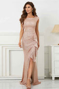 Mermaid Scoop Split Prom Dress With Cap Sleeves Ruffle On Sale