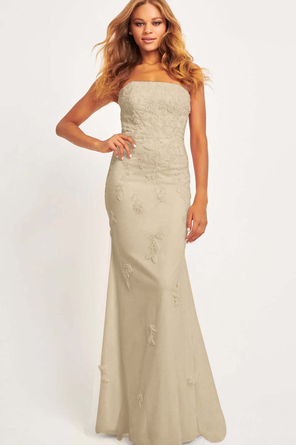 Strapless Sleeveless Long Mermaid Prom Dress With Appliques BMBRIDE