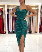 Burgundy One Shoulder Short Prom Dress BM bride