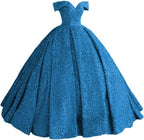Sparkly Sequin Prom Dresses Long Ball Gown Off Shoulder Quinceanera Dresses Puffy Glitter Evening Party Dresses Bmbride