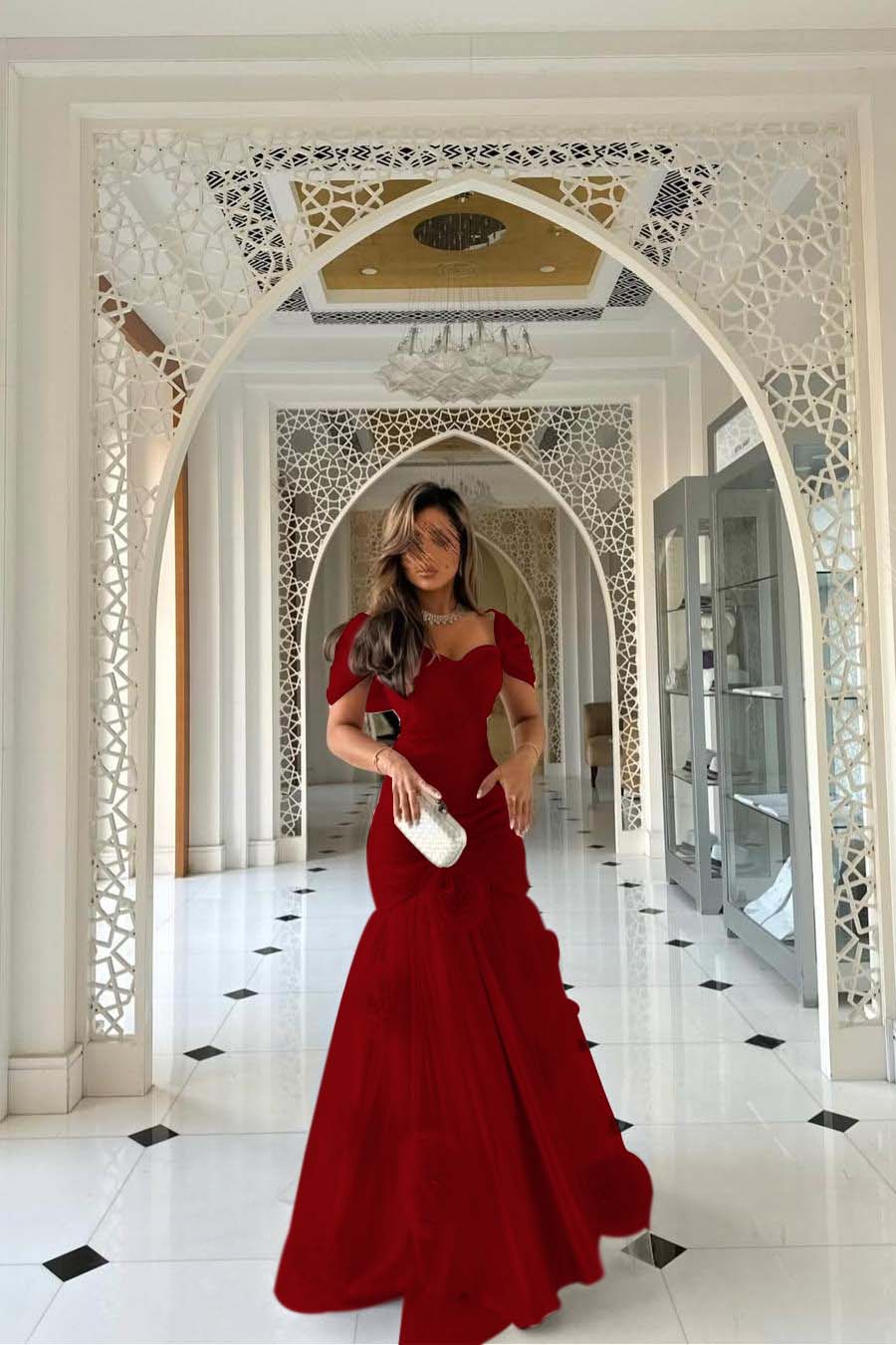 Sweetheart Short Sleeves Long Mermaid Prom Dress With Pleated BMBRIDE