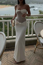 White Strapless Sleeveless Long Mermaid Prom Dress With Pleated